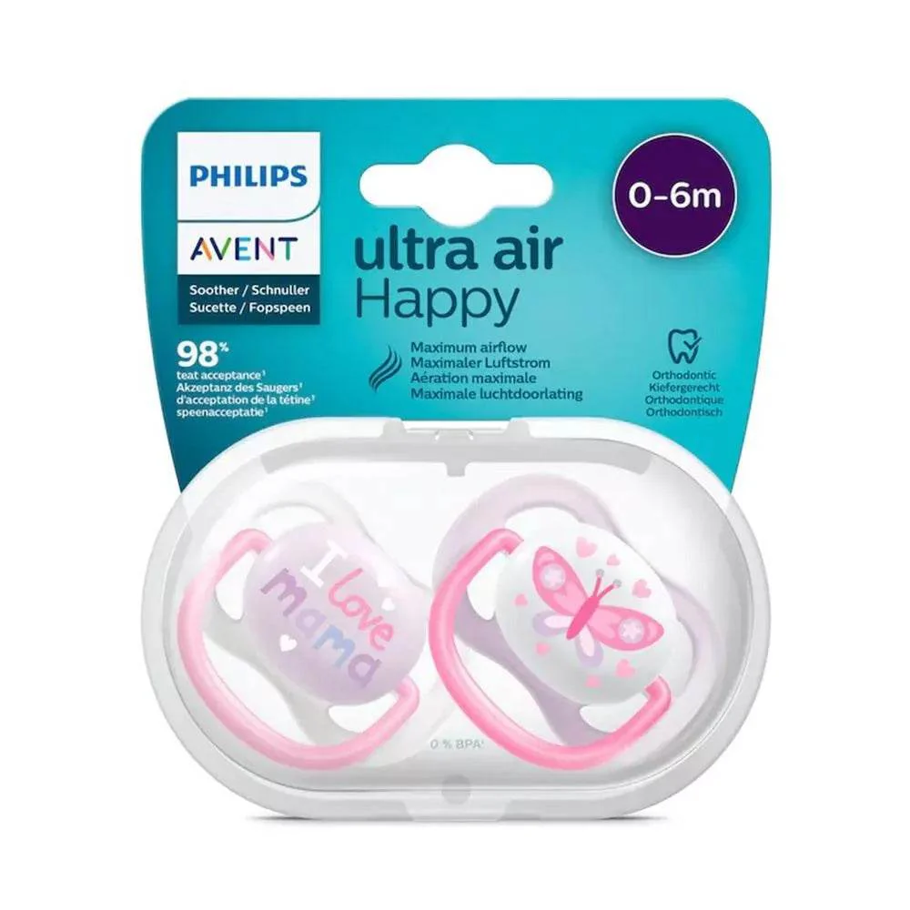 AVENT Sucettes Air Coll 0-6m Girl SCF080/02 Sucettes Ultra Air Fille