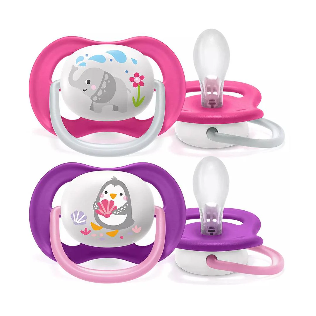AVENT Sucettes Orthodontiques 6-18m Fille SCF080/08 Ultra Air Éléphant Pingouin - Image 2