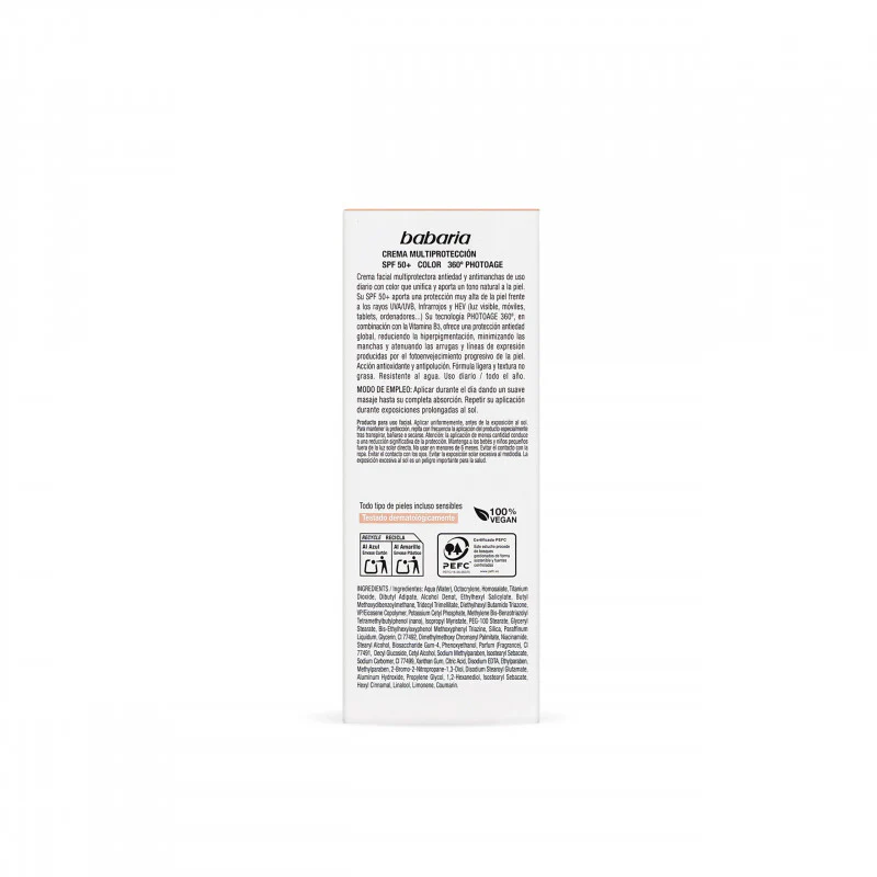 BABARIA Écran Solaire Teinté Peau Nature SPF50 50ml Protection Solaire Très Haute Effet Bonne Mine - Image 2