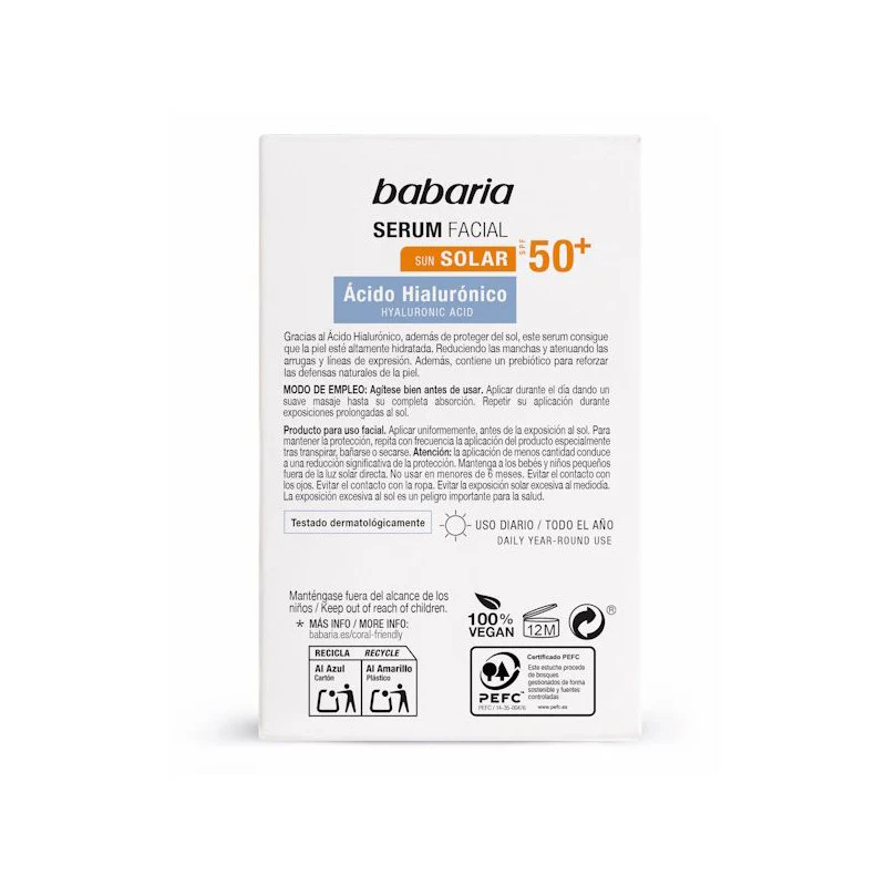 BABARIA Sérum Visage à l'Acide Hyaluronique SPF 50+ Sérum Anti-Âge Protection Solaire - Image 3