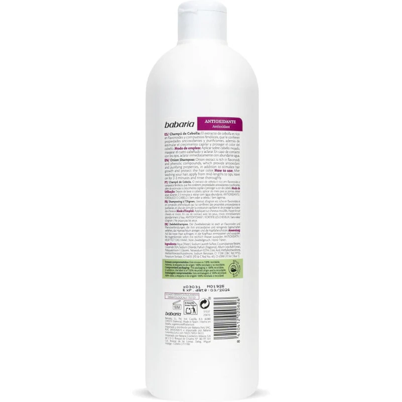 BABARIA Shampooing Oignon 700ml Shampooing Anti-Chute Cheveux Fortifiant - Image 2