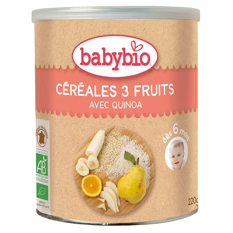 BABYBIO Céréales 3 Fruits Bio 220g Céréales Infantiles Dès 6 Mois Saveur Fruits Naturelle