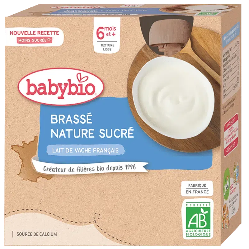 BABYBIO Gourde Brassé Lait de Vache Nature 4x85g Bio Yaourt Bébé Dès 6 Mois Alimentation Infantile