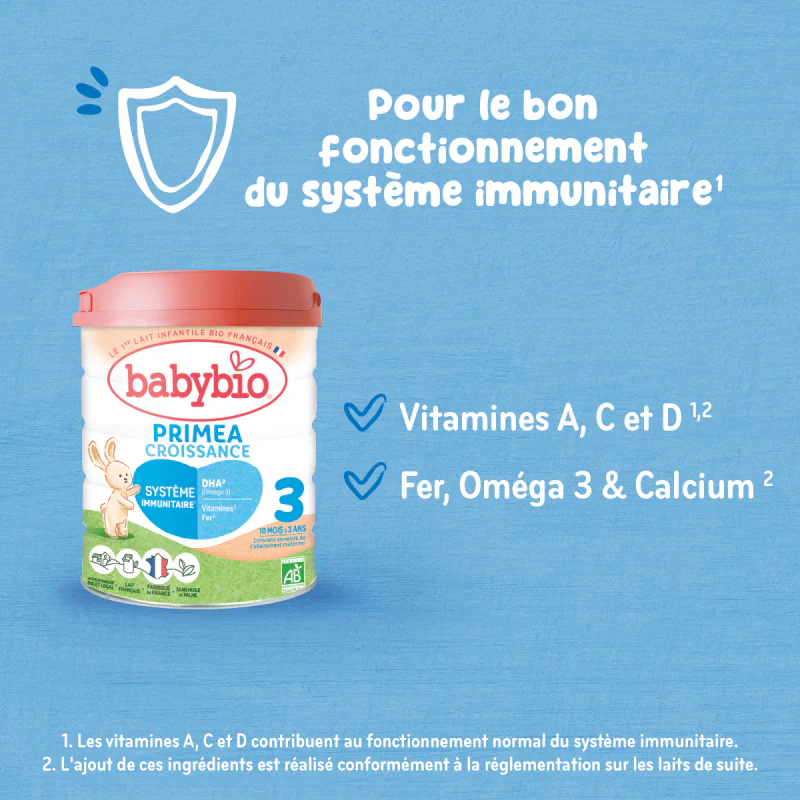 BABYBIO Primea 3 Lait Croissance 800g Bio 3ème Âge 10 Mois et Plus Lait Infantile - Image 3