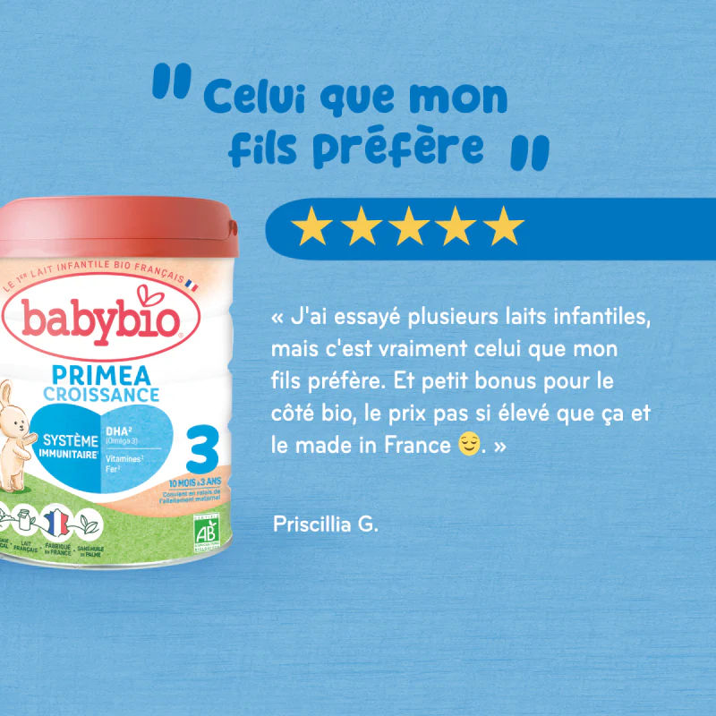 BABYBIO Primea 3 Lait Croissance 800g Bio 3ème Âge 10 Mois et Plus Lait Infantile - Image 6