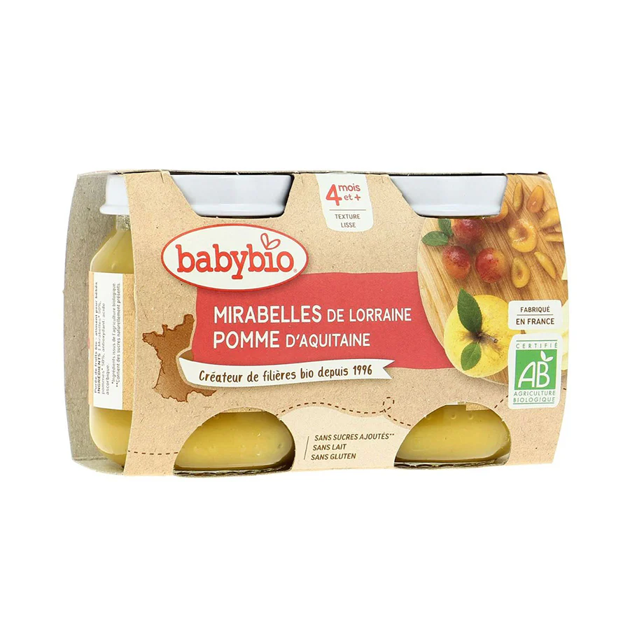 BABYBIO Pot Mirabelle Pomme 2x130g Bio Fruits Bébé Dès 6 Mois Alimentation Infantile