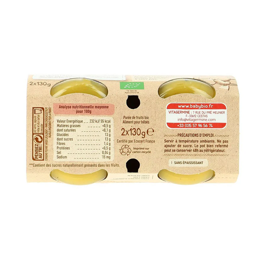 BABYBIO Pot Mirabelle Pomme 2x130g Bio Fruits Bébé Dès 6 Mois Alimentation Infantile - Image 3