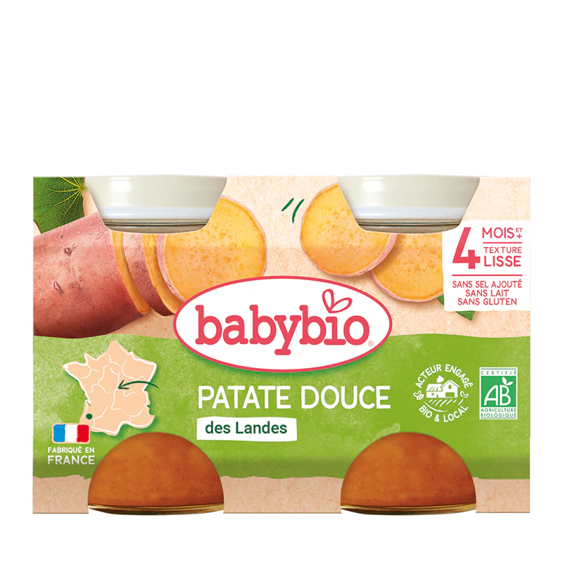 BABYBIO Pot Patate Douce Bio 2x130g Purée Bébé Dès 4 Mois Légumes Biologiques Sans Sel Ajouté