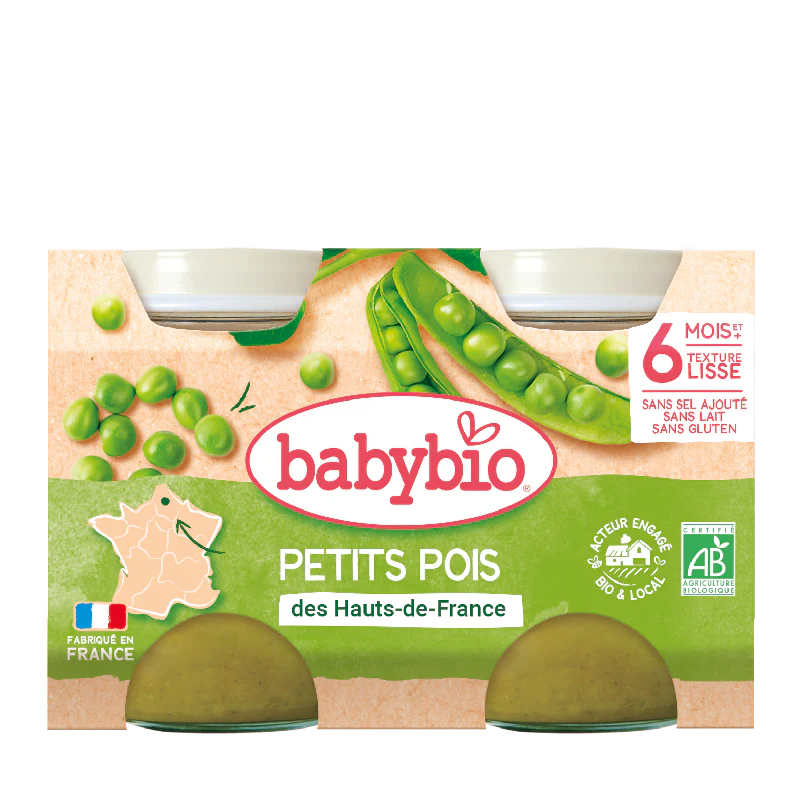 BABYBIO Pot Petits Pois 2x130g Bio Légumes Bébé Dès 6 Mois Alimentation Infantile