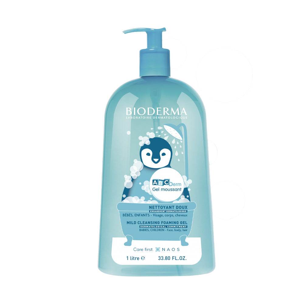 BIODERMA ABCDerm Gel Moussant 1L - Nettoyant Doux Sans Savon Bébés Format Familial