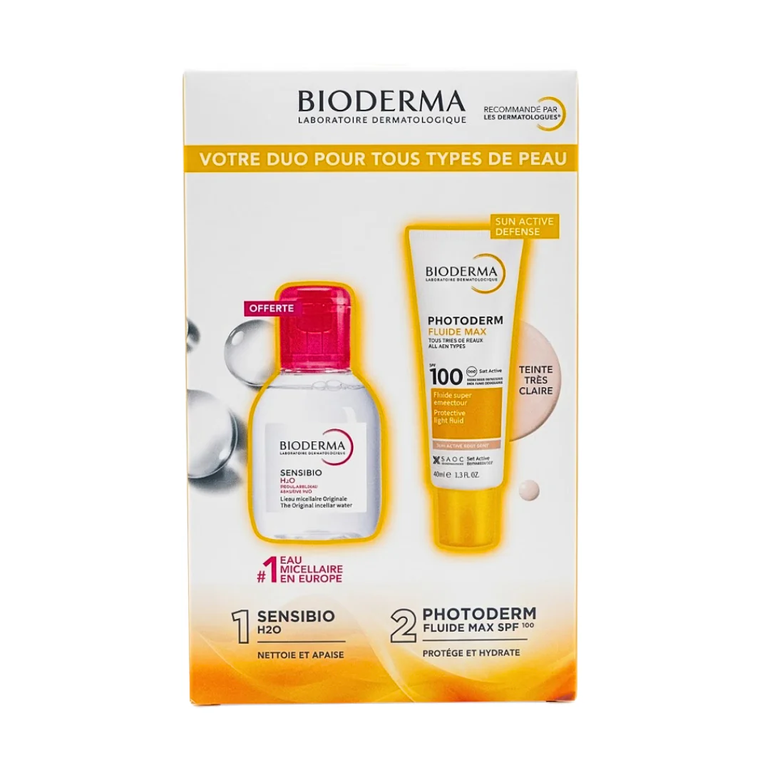 BIODERMA PHOTODERM FLUIDE MAX TRÈS CLAIRE SPF100 40ML + SENSIBIO H2O 100ML OFFERT - Pack Protection Extrême