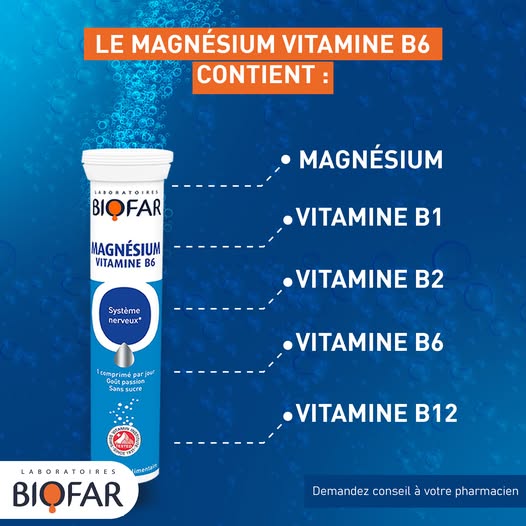 BIOFAR Magnésium B6 B2 20 Capsules Anti-Stress Fatigue Système Nerveux Goût Passion - Image 2
