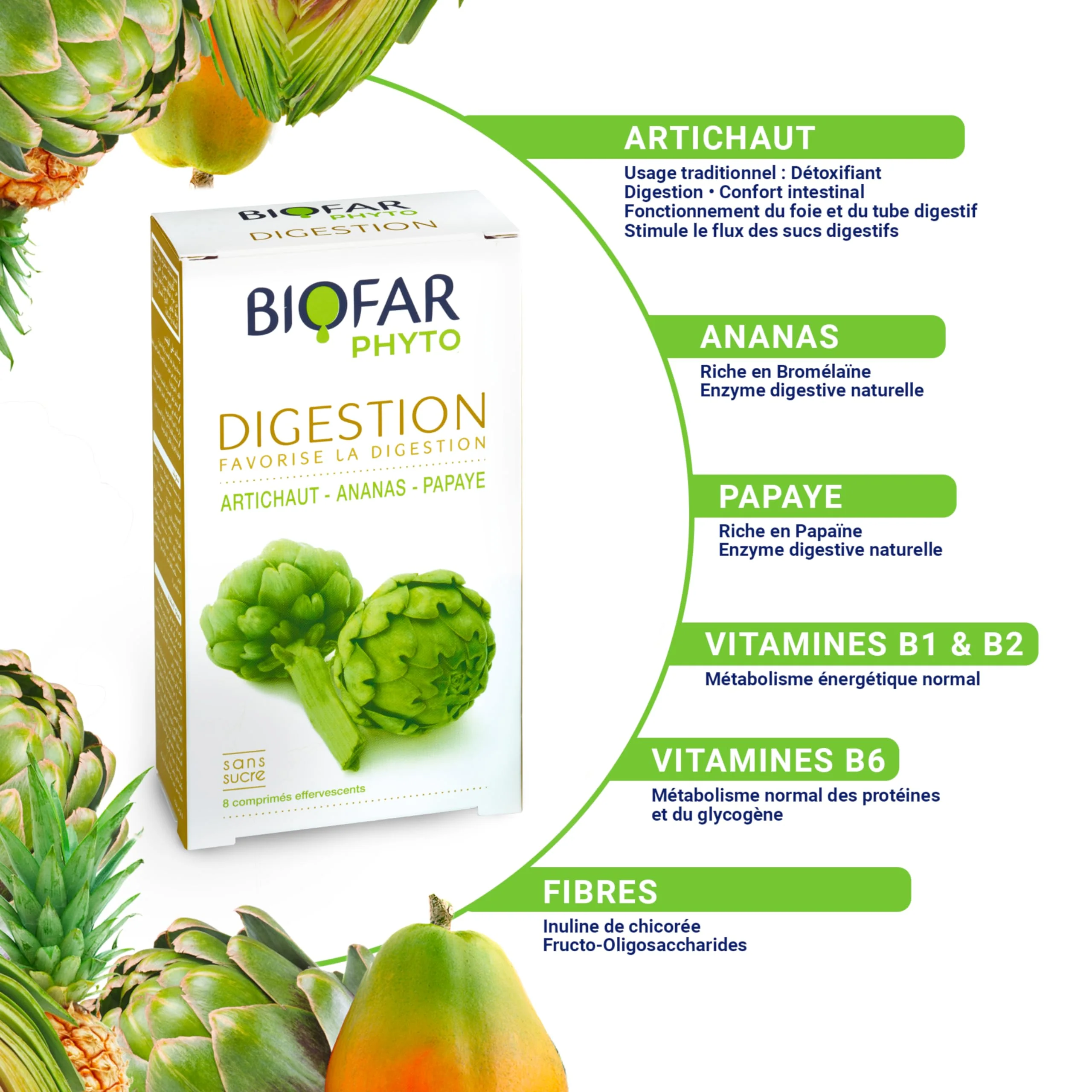 BIOFAR Phyto Digestion 8 Comprimés Troubles Digestifs Ballonnements Confort Intestinal - Image 3