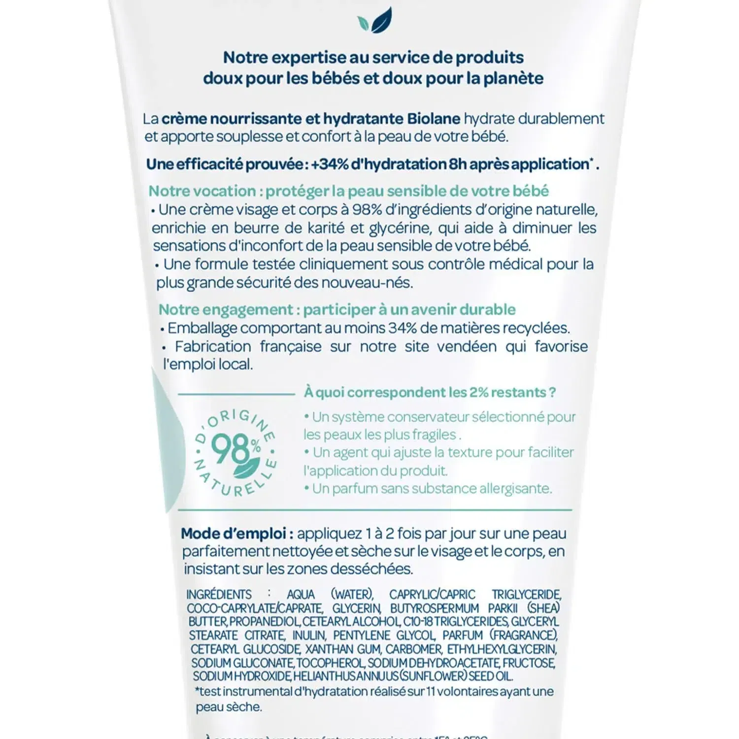 BIOLANE Crème Nourrissante Hydratante 100ml Soin Visage Corps Bébé Enfant Peau Sèche Sensible Protection Quotidienne - Image 3