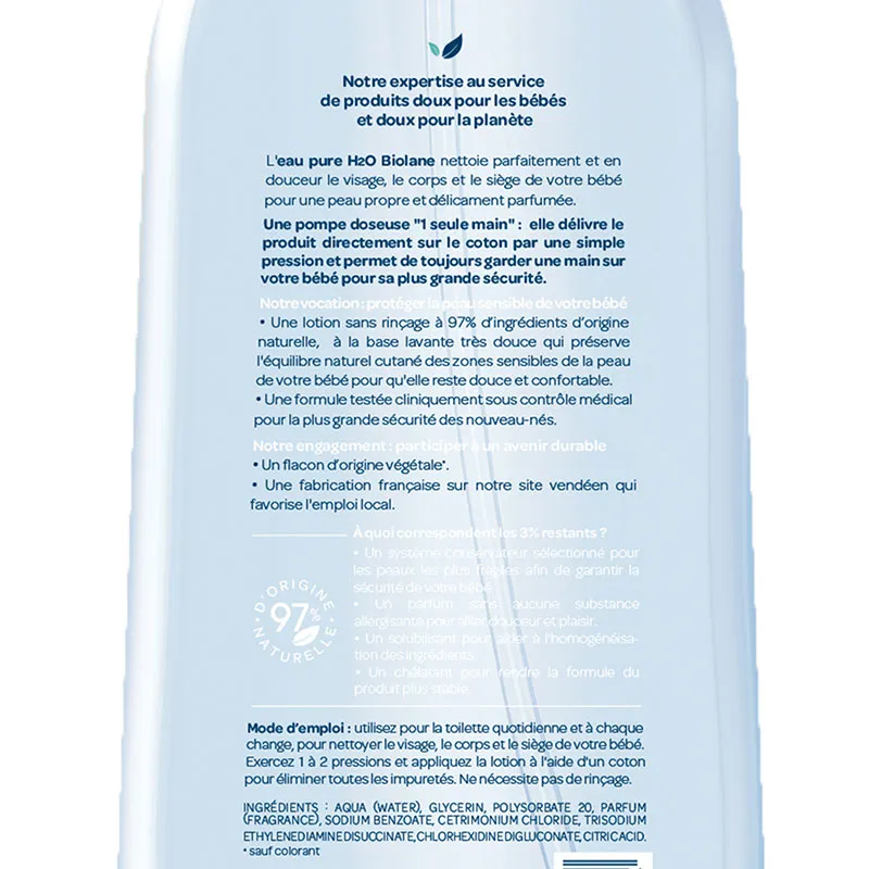 BIOLANE Eau Pure H2O 750ml Eau Nettoyante Bébé Sans Rinçage - Image 2