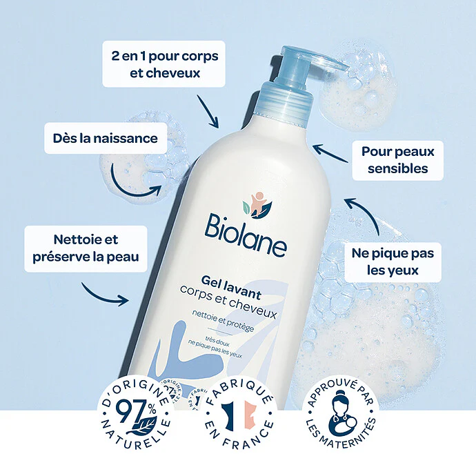 BIOLANE Gel Lavant Corps et Cheveux 200ml Gel Nettoyant 2en1 Bébé Douceur - Image 3