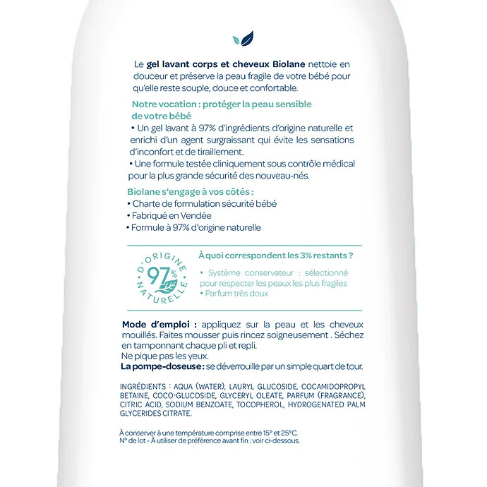 BIOLANE Gel Lavant Corps et Cheveux 350ml Nettoyage Doux Bébé Enfant Formule Hypoallergénique Sans Savon Usage Quotidien - Image 2