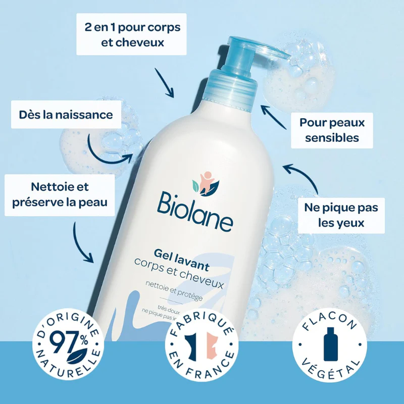 BIOLANE Gel Lavant Corps Et Cheveux 750ml Gel Nettoyant 2en1 Bébé Format Familial - Image 4