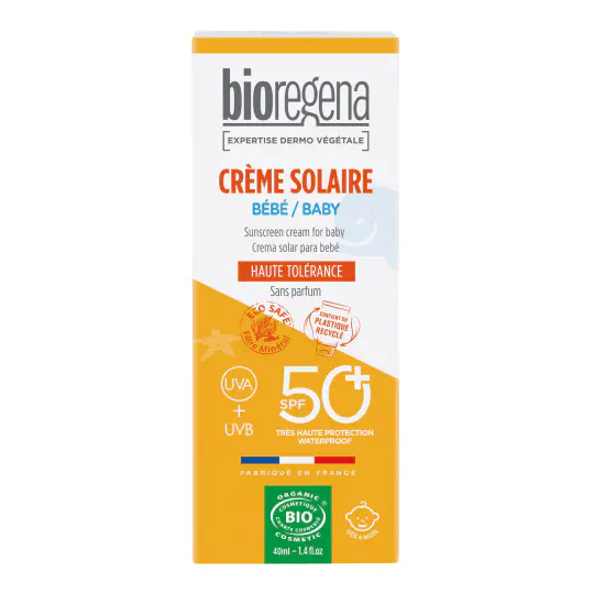 Bioregena Crème Solaire Bébé 40ml Protection Solaire Naturelle Bio Peaux Sensibles Nouveau-nés SPF50+