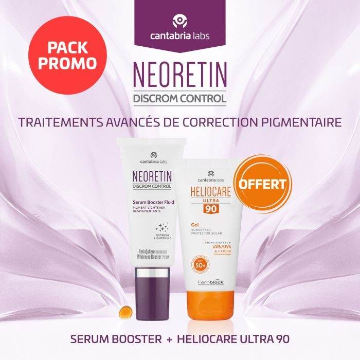 CANTABRIA COFFRET NEORETIN DISCROM CONTROL Sérum Booster 30ml + HELIOCARE ULTRA 90 Gel 50ml OFFERT - Pack Anti-Taches Premium