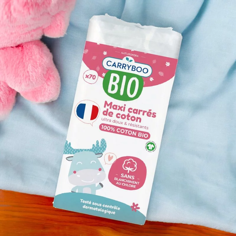 CARRYBOO Maxi Carrés De Coton 70 Pièces Cotons Bio Bébé Douceur - Image 2