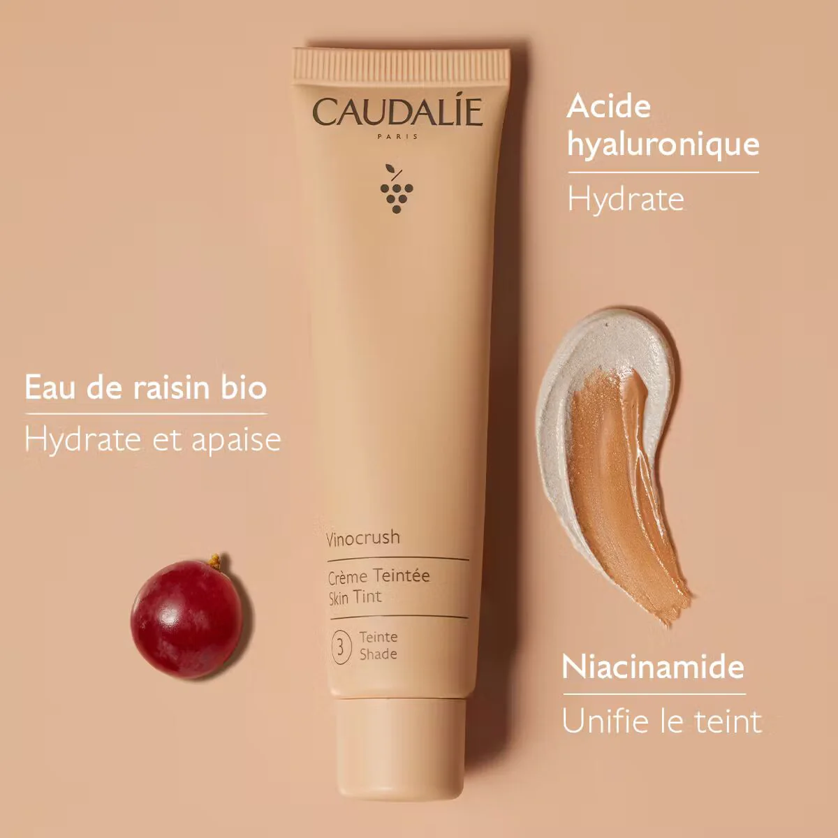 CAUDALIE Vinocrush Crème Teintée 3 Tan 30ml Teint Naturel Hydratation 24H Couvrance Légère - Image 5