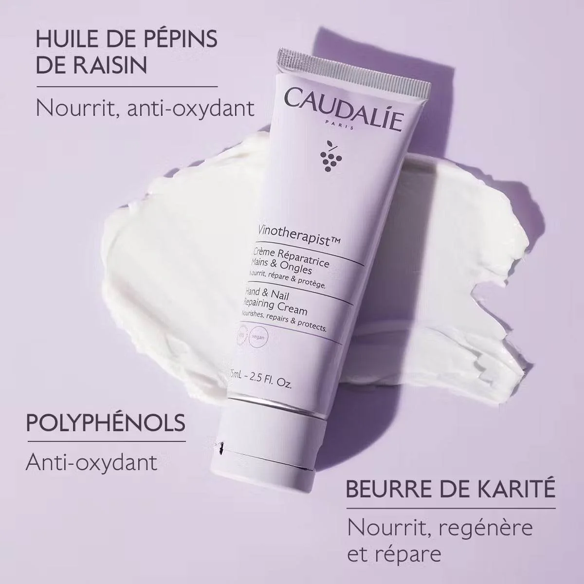 Caudalie Vinotherapist Crème Réparatrice Mains et Ongles 75ml - Image 3