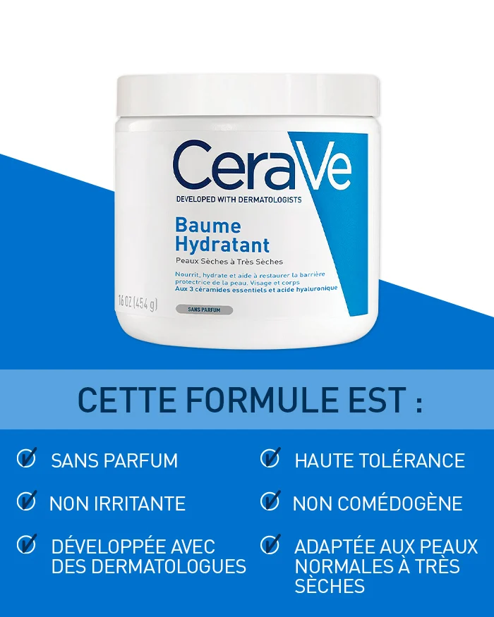 CERAVE Baume Hydratant Réparation Barrière Cutanée 24H Céramides Acide Hyaluronique Technologie MVE Texture Riche Peaux Sèches Très Sèches - Image 7
