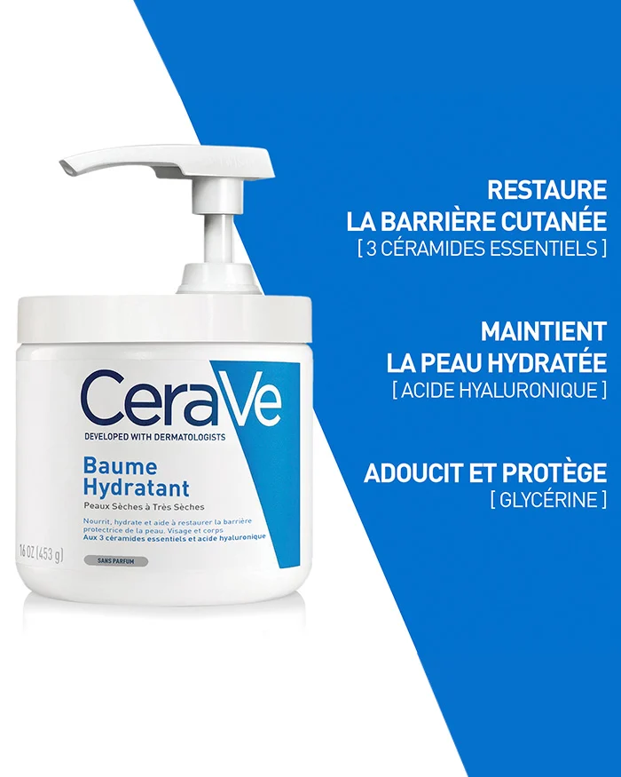 CERAVE Baume Hydratant Réparation Barrière Cutanée 24H Céramides Acide Hyaluronique Technologie MVE Texture Riche Peaux Sèches Très Sèches - Image 8