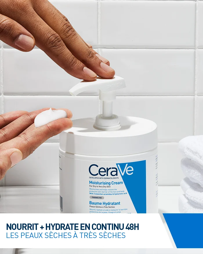 CERAVE Baume Hydratant Réparation Barrière Cutanée 24H Céramides Acide Hyaluronique Technologie MVE Texture Riche Peaux Sèches Très Sèches - Image 9