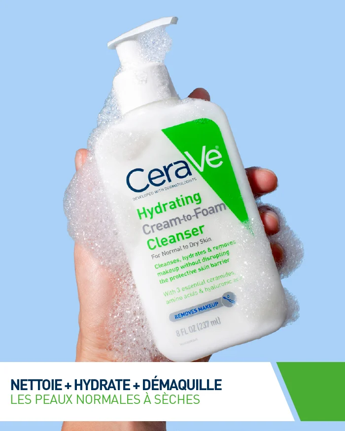 CERAVE Crème Moussante Nettoyante Hydratante Démaquillage Doux 3 Céramides Acide Hyaluronique Peaux Sèches - Image 5