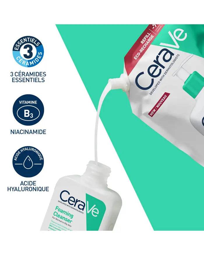 CERAVE Gel Moussant Eco-Recharge 473ml Visage Corps 3 Céramides Niacinamide Peaux Grasses Nettoyage Purifiant - Image 2