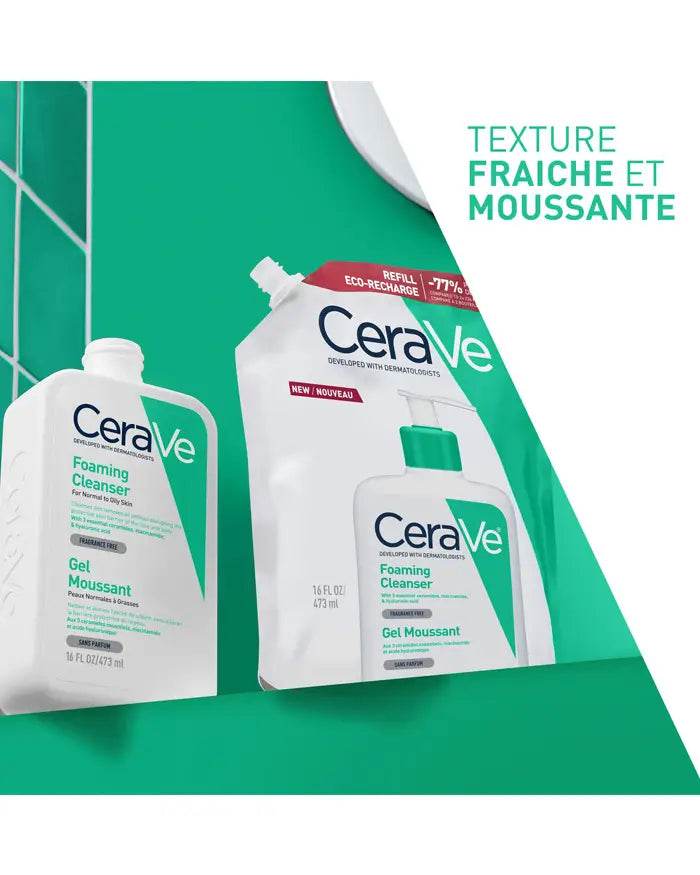 CERAVE Gel Moussant Eco-Recharge 473ml Visage Corps 3 Céramides Niacinamide Peaux Grasses Nettoyage Purifiant - Image 3