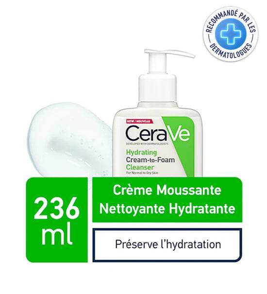 CERAVE Mousse Nettoyante Hydratante 236ml Tensio-Actifs Doux Céramides Acide Hyaluronique Nettoyage Démaquillage Visage Peau Normale Sèche