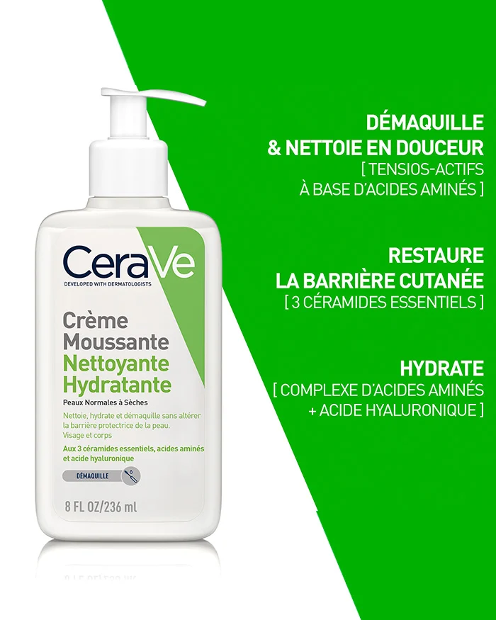 CERAVE Mousse Nettoyante Hydratante 236ml Tensio-Actifs Doux Céramides Acide Hyaluronique Nettoyage Démaquillage Visage Peau Normale Sèche - Image 3