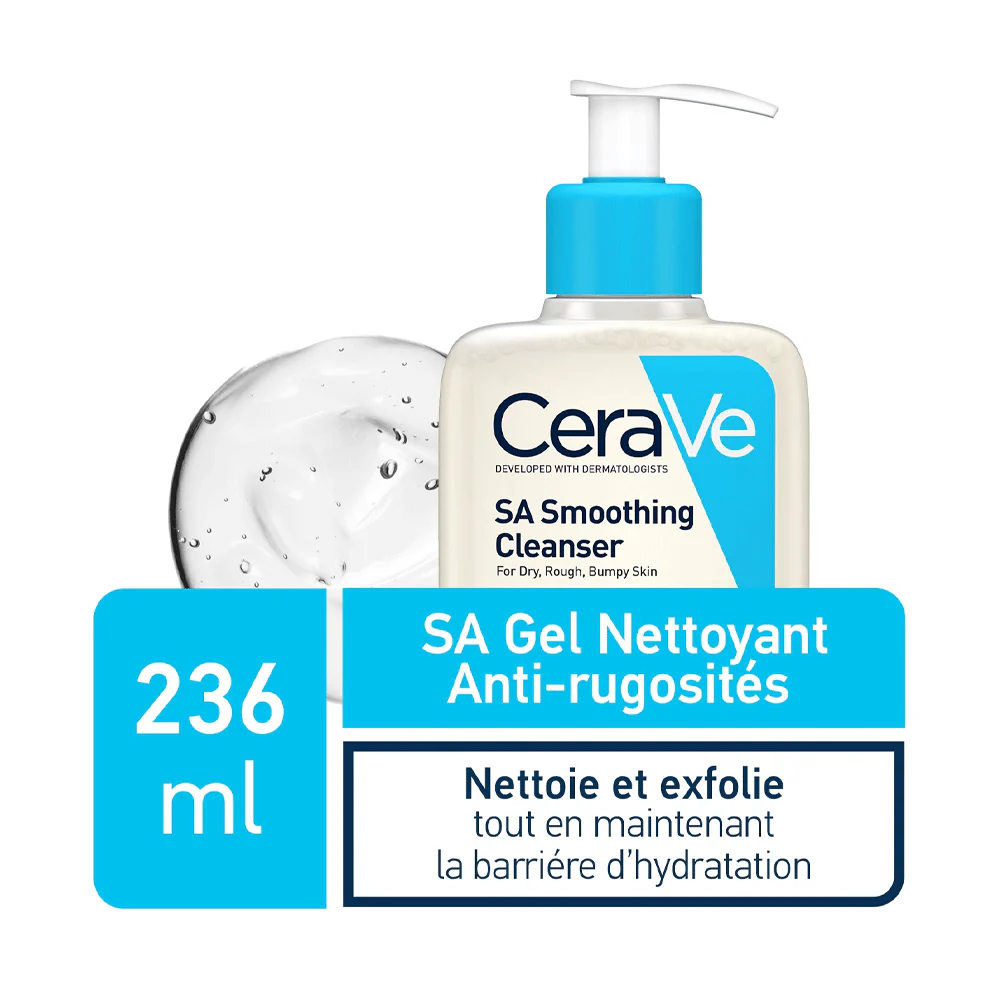 CERAVE SA Gel Nettoyant Anti-Rugosités Exfoliation Douce Acide Salicylique 2% Céramides Niacinamide Peau Lisse Texture Affinée Corps Visage
