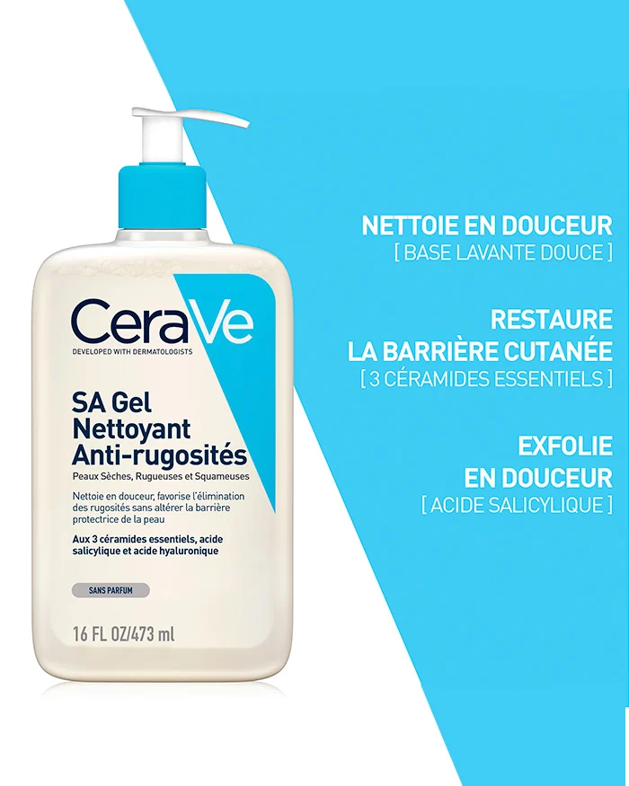 CERAVE SA Gel Nettoyant Anti-Rugosités Exfoliation Douce Acide Salicylique 2% Céramides Niacinamide Peau Lisse Texture Affinée Corps Visage - Image 3