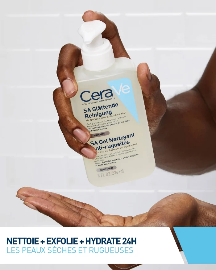 CERAVE SA Gel Nettoyant Anti-Rugosités Exfoliation Douce Acide Salicylique 2% Céramides Niacinamide Peau Lisse Texture Affinée Corps Visage - Image 5
