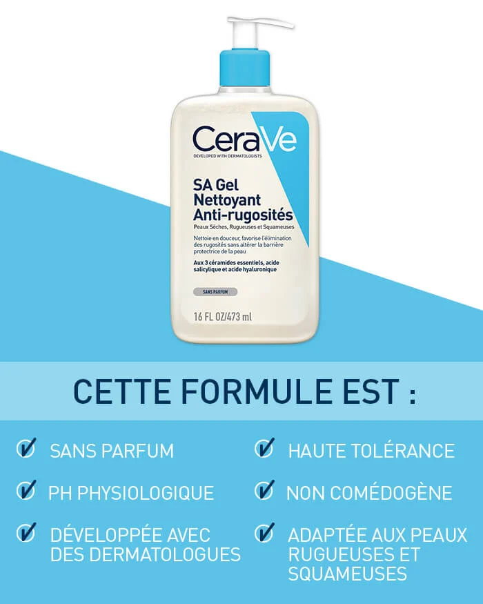 CERAVE SA Gel Nettoyant Anti-Rugosités Exfoliation Douce Acide Salicylique 2% Céramides Niacinamide Peau Lisse Texture Affinée Corps Visage - Image 6