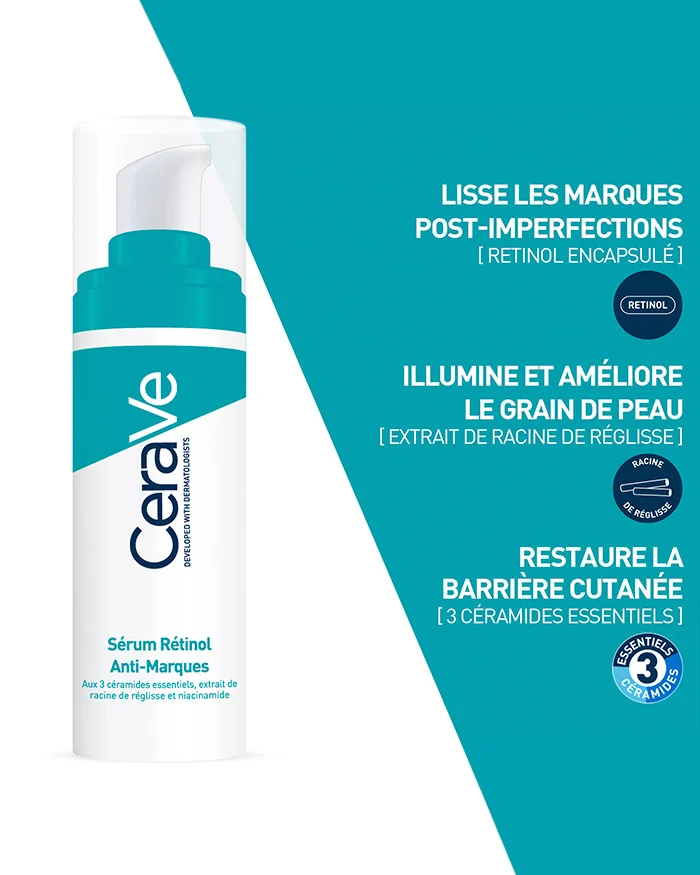 CERAVE Sérum Rétinol Anti-Marques Renouvellement Cutané 30ml Rétinol Encapsulé Céramides Niacinamide Teint Uniforme Taches Pigmentaires Rides - Image 5