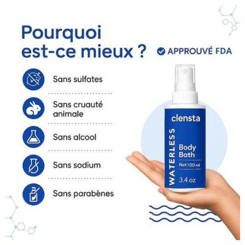 CLENSTA Bain de Corps Sans Eau 100ml Gel Nettoyant Corps Hygiène Intime Antibactérien Sans Rinçage Format Voyage - Image 3