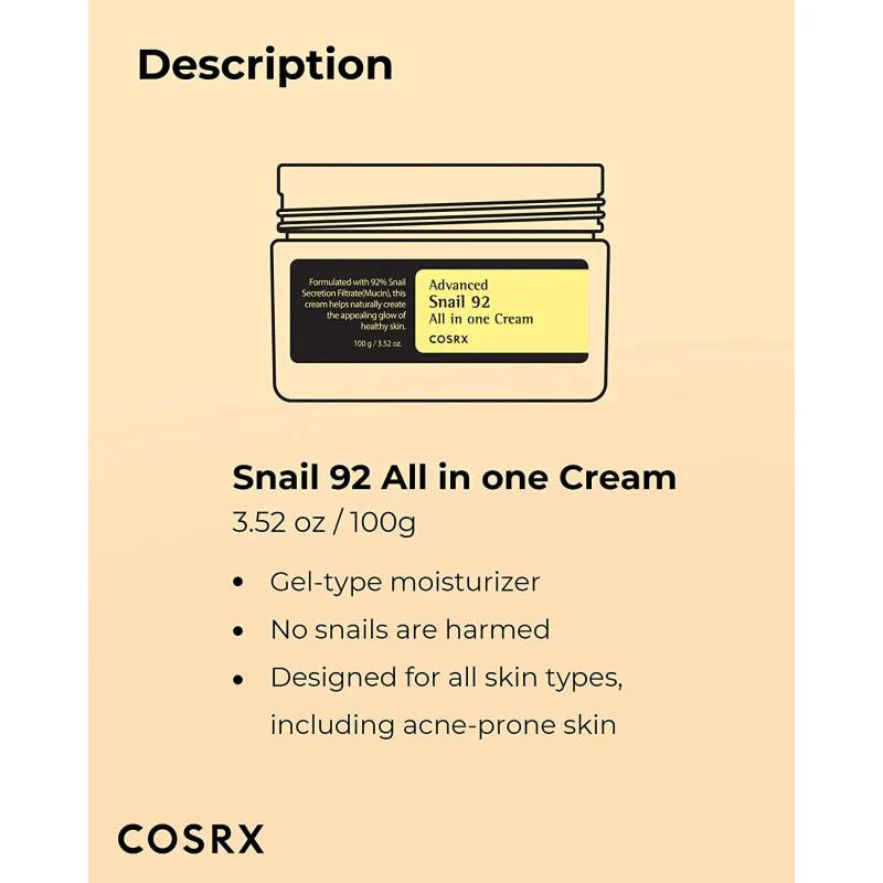 COSRX Advanced Snail 92 All In One Cream 100g Crème Visage Hydratation Réparation Anti-Âge - Image 5