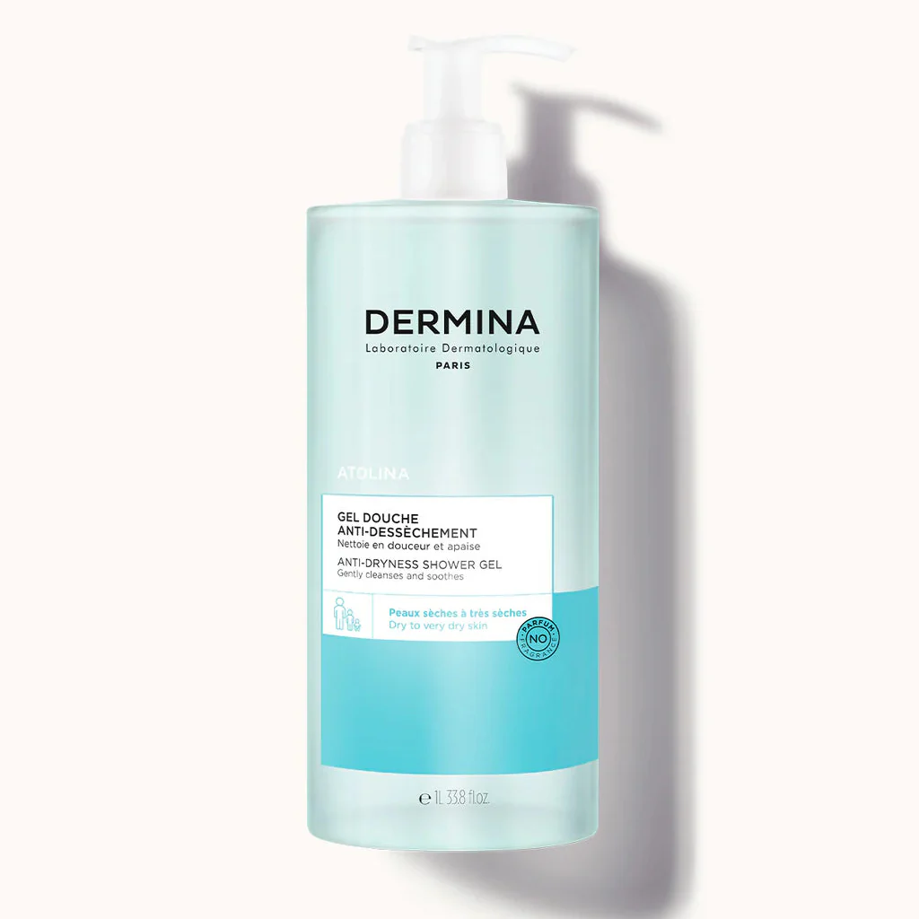 DERMINA Atolina Gel Douche Apaisant 1000ml Nettoyant Doux Sans Savon Peaux Sensibles Atopiques