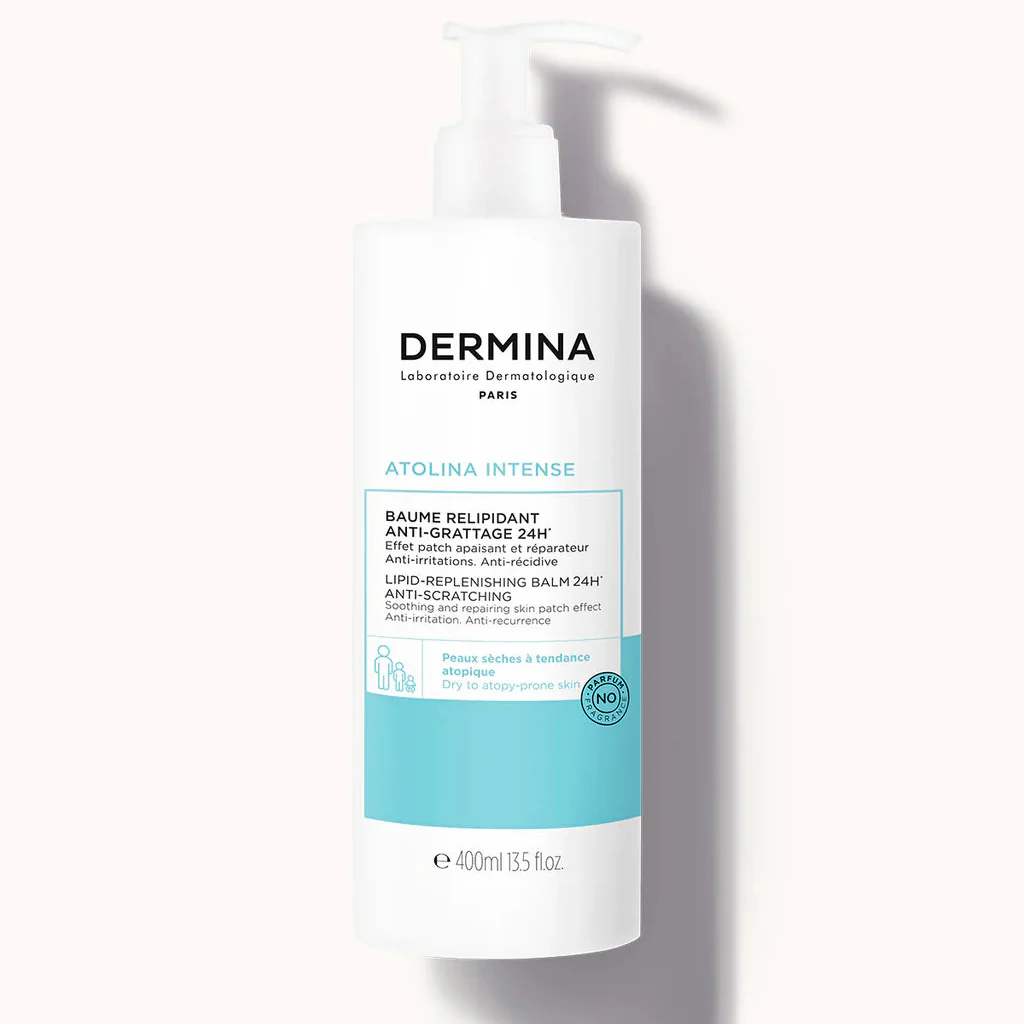 DERMINA Atolina Intense Baume Relipidant 400ml Soin Corps Hydratant Réparateur Peaux Atopiques