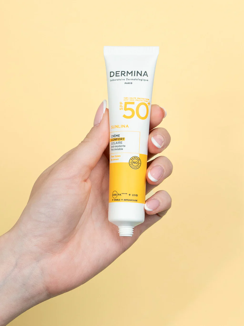 DERMINA Sunlina Crème Confort SPF50+ 40ml Protection Solaire Très Haute Peau Sensible Hydratante Anti-Âge - Image 3