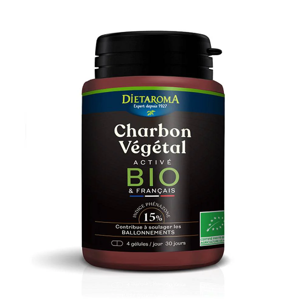 DIETAROMA Charbon Végétal Activé 120 Gélules - Détox & Digestion Pure - Charbon de Châtaignier