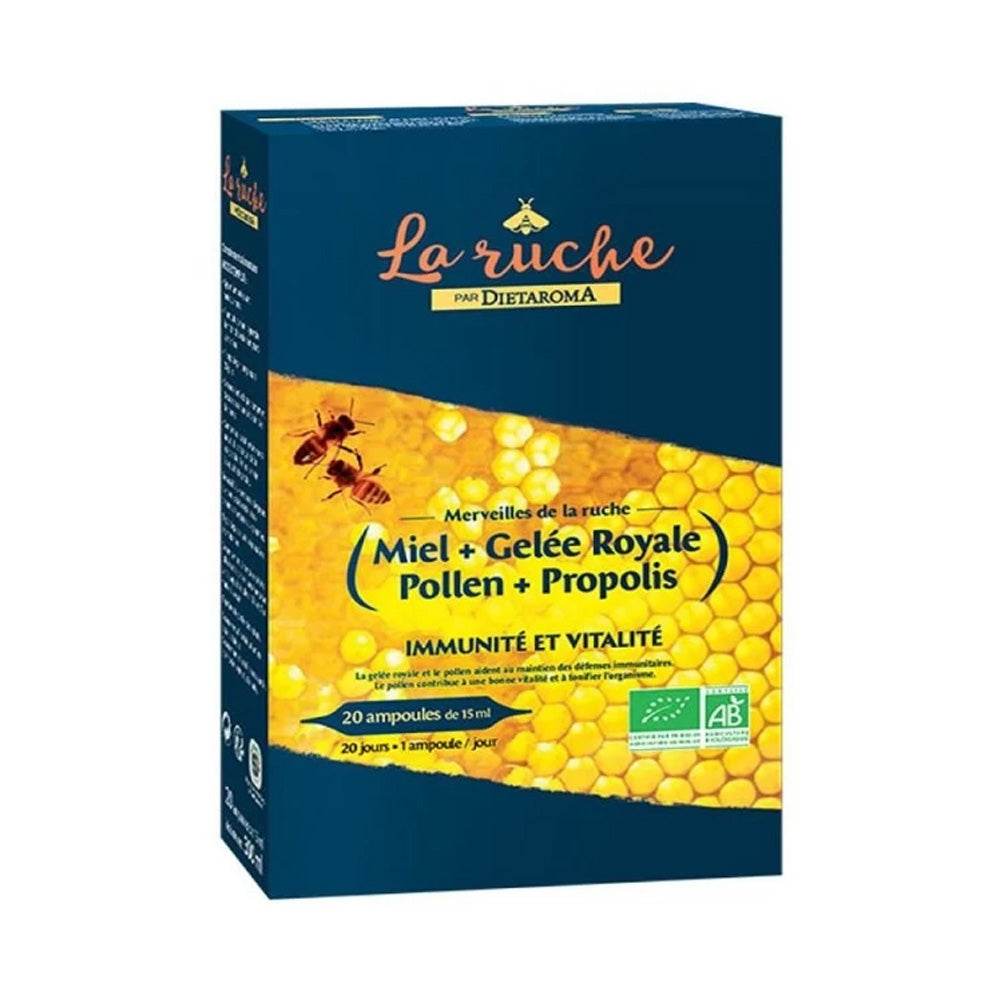 DIETAROMA La Ruche Merveille 20 Ampoules × 15ml - 4 Trésors de la Ruche Bio - Énergie & Immunité