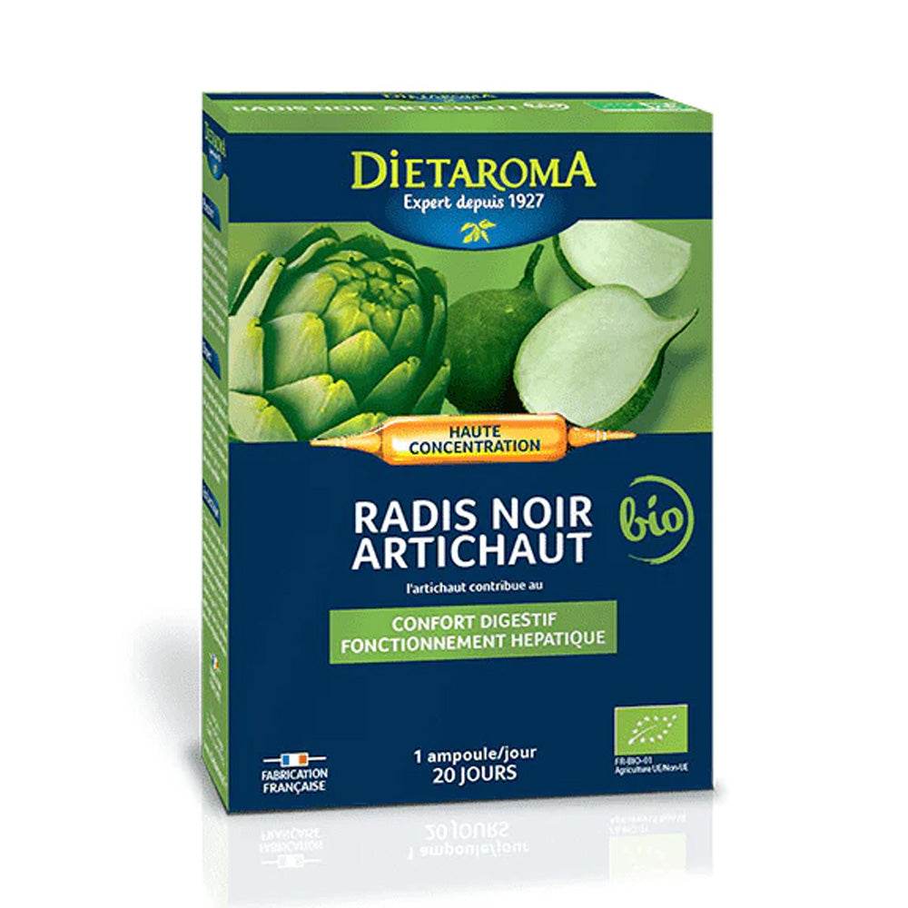 DIETAROMA Radis Noir Artichaut Bio 20 Ampoules × 10ml - Détox & Digestion Pure - Trésor Végétal Bio