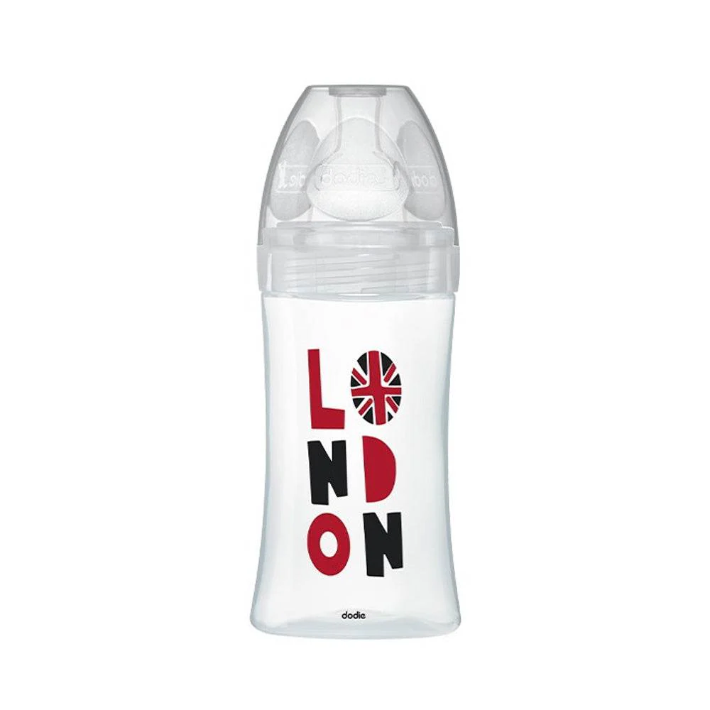 Dodie Biberons Verre Sensation+ Anti-Coliques Tétine Plate Débit Lent London +0m 270ml