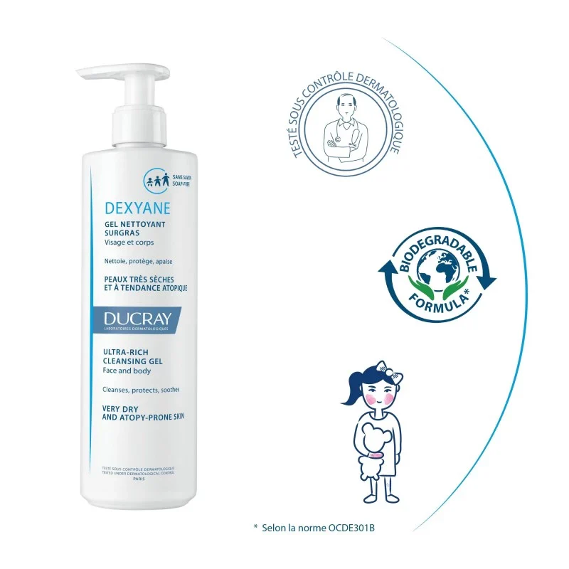 DUCRAY Dexyane Gel Nettoyant Surgras 400ml - Peaux Atopiques Très Sèches - Image 2